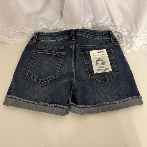 Vigoss Womens Marley Dark Wash Denim Shorts With Raw Hem Size 4/27 - Picture 3 of 5